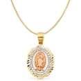 thumbnail image 1 of 14K Tri Color Solid Gold Religious Our Lady of Guadalupe Charm Pendant with 1mm Box Chain Necklace - 24", 1 of 4