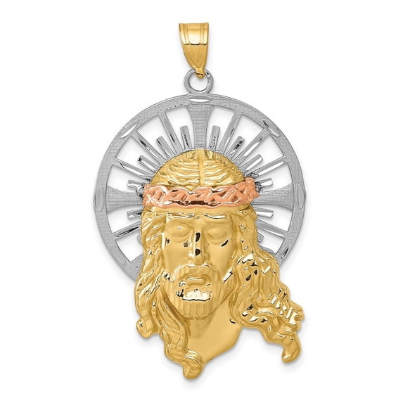 14K Tri Color Solid Satin Gold Sparkle Cut Christ Pendant Necklace Measures 48x28mm Wide - Pendant for Women
