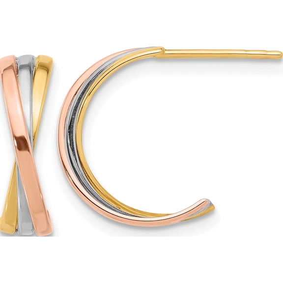 14K Tri-Color Twisted Hoop Post Earrings (Width 11.2) (Length 15.4) - Jbsp