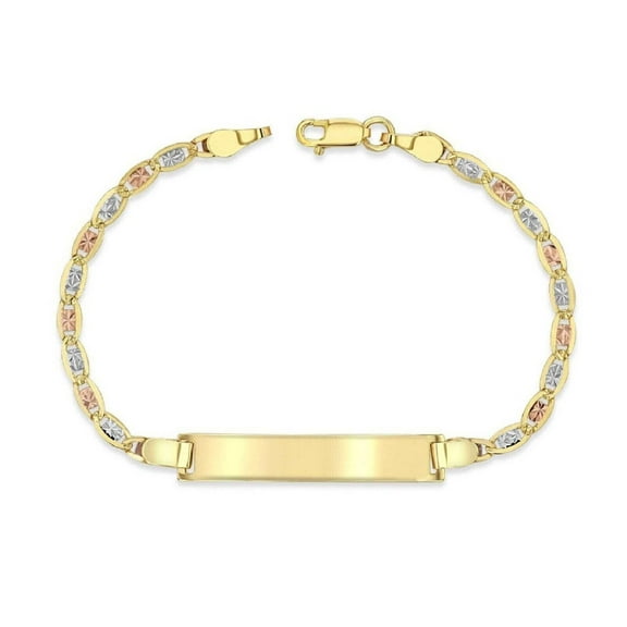 14K Tri-Color (Yellow, White, Rose) Gold 3mm Chain Baby ID Bracelet, FREE ENGRAVING