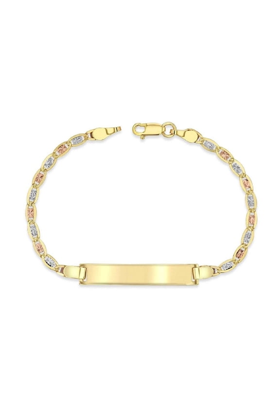 14K Tri-Color (Yellow, White, Rose) Gold 3mm Chain Baby ID Bracelet, FREE ENGRAVING