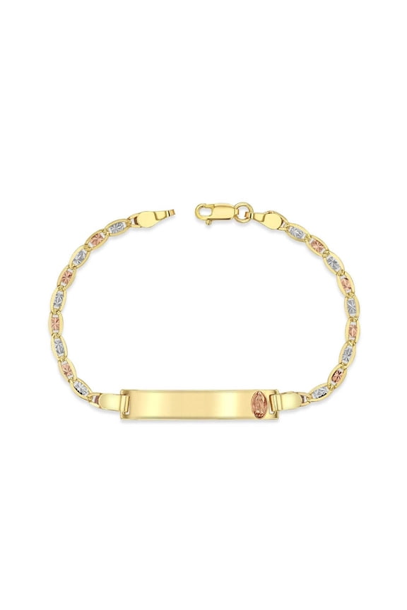 14K Tri-Color (Yellow, White, Rose) Gold 3mm Chain Baby ID Bracelet with Rose Gold Guadalupe