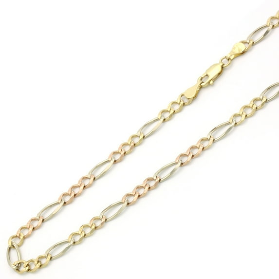 14K Tri-color Gold Chain 5mm Larga Figaro Chain Necklace (16, 18, 20, 22, 24, 26 Inches)