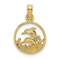 thumbnail image 1 of 14K Yellow Gold Textured Polished Finish Two Dolphins Swimming in Circle Shape Design Charm Pendant, 1 of 3