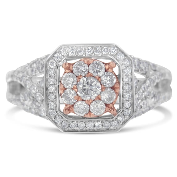 14K Two Tone 1.25ct TDW Diamond Cluster Ring (H-I,I1-I2)