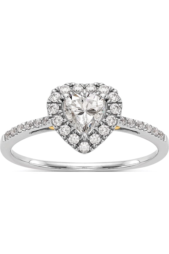 14K Two-Tone 14Ktt Heart Halo Diamond Semi-Mount Engagement Ring (Size 7) Made In India rm2048e-075-ywaa