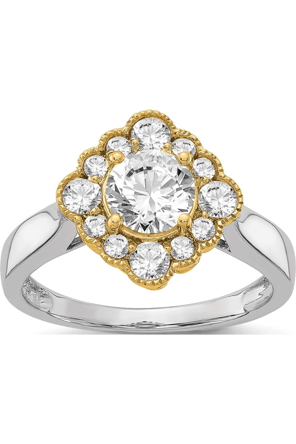 True Origin 14K Two Tone Yellow and White Gold 1/4 carat Lab Grown Diamond VS+ F+ Semi-Mount Round Halo Engagement Ring