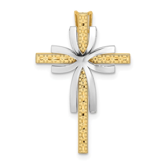 14K Two-Tone 2-D Polished and Textured Cross Chain Slide K9194