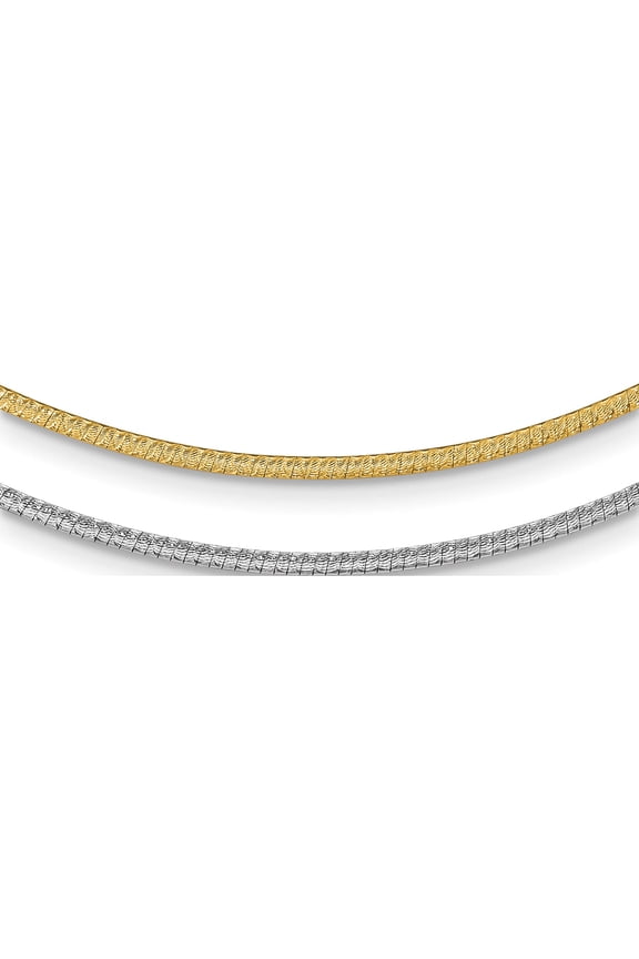 14K Two-Tone 2mm With 2In Ext. Reversible Omega Necklace (16 X 2) Made In Italy sf2553-16