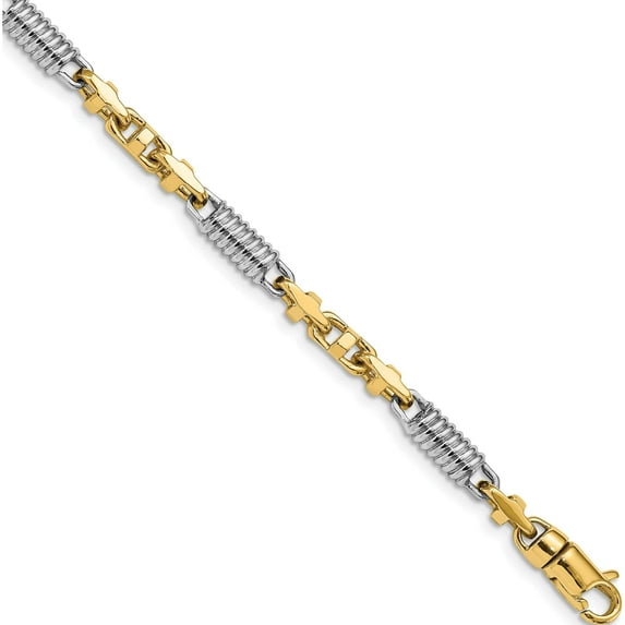 14K Two-Tone 4.6mm Hand-Polished Fancy Link Bracelet (8.75 X 4.6) Made In Peru lk573-8.75