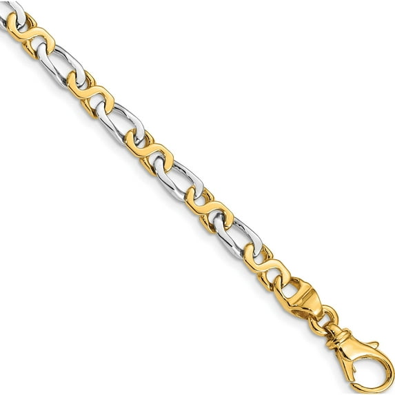 14K Two-Tone 4.8mm Hand Polished Fancy Link Bracelet (8 X 4.8) Made In Peru lk535-8