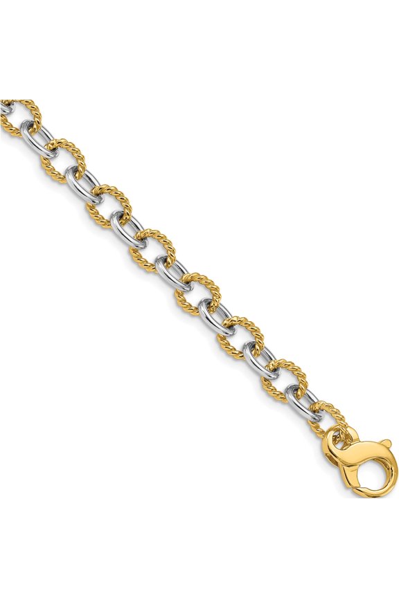 14K Two-Tone 6.5mm Fancy Link Chain (8.5 X 6.5) Made In Peru lk699-8.5