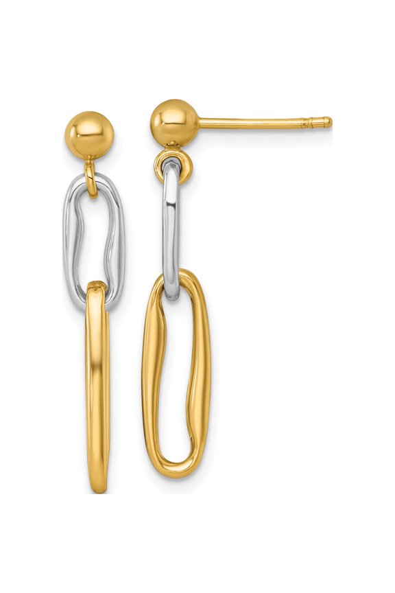 14K Two-Tone Alluring, Sleek 28.4 Mm 5.83 Polished Fancy Long Link Dangle Post Earrings