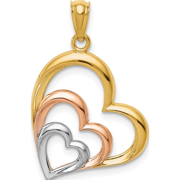 14K Two-Tone And White Rhodium Polished 3 Hearts Pendant (25 X 17) Made In United States d4356