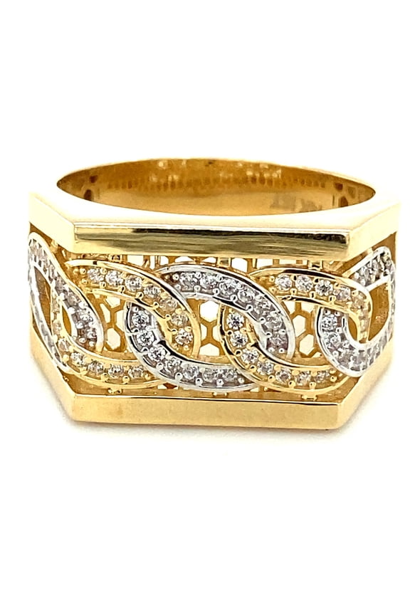 14K Two Tone CZ Cuban Link Ring
