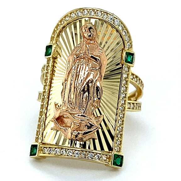 14K Two Tone CZ Stone Virgin Guadalupe Ring