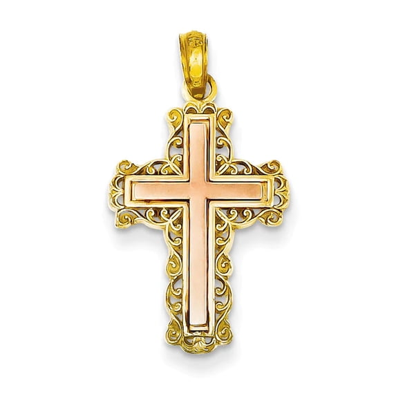 14K Two-Tone Cross with Lace Trim Charm K9062