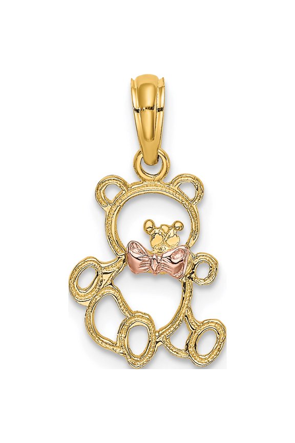 14K Two-Tone Cut-Out Teddy Bear With Bow Tie Charm (16.7 X 10.8) Made In United States k9101