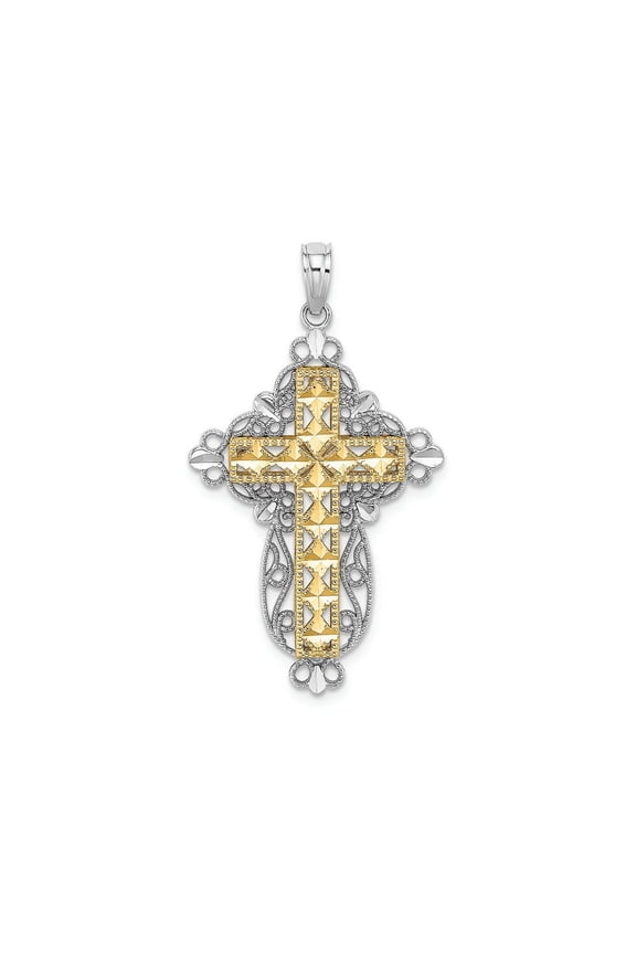 14K Two-Tone D/C Filigree Cross Charm K9361