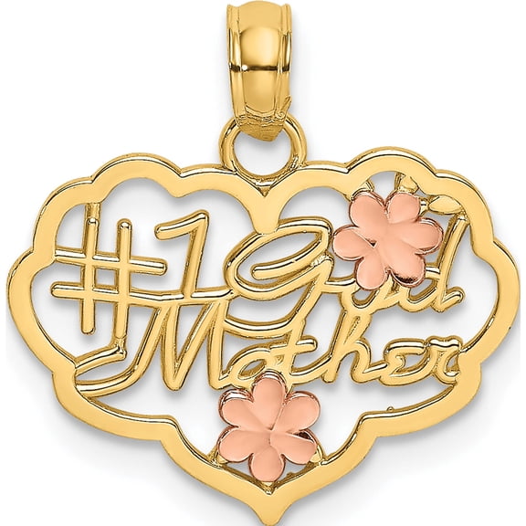 14K Two-Tone Diamond-Cut #1 God Mother In Heart Charm (17.7 X 17.5) Made United States k9203