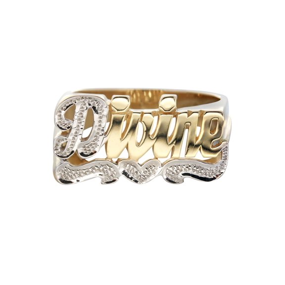 14K Two Tone Diamond Cut Gold Name Ring | Appx. 5.1 Grams