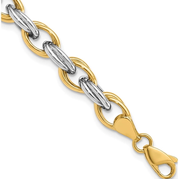 14K Two-Tone Fancy Hollow Link Bracelet Made In Turkey sf993-7.75