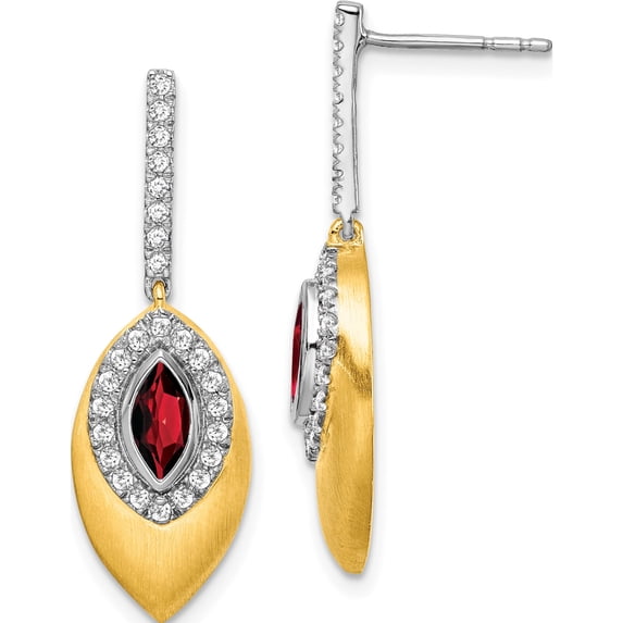 14K Two-Tone Garnet And Diamond Dangle Earrings (Width 9) (Length 28.25) - Jbsp