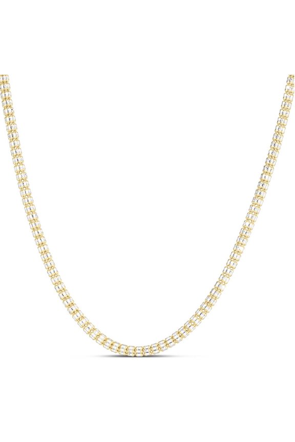 JewelStop 14K Two Tone Gold 3.23mm Diamond-Cut Textured Iced Chain 16 Inches, Lobster Clasp