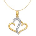 14K TwoTone Gold And Rhodium Polished Double Heart Pendant With 14K