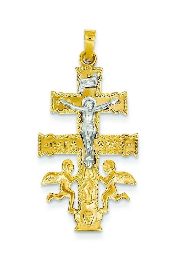 14K Two Tone Gold Caravaca Cross Pendant Charm