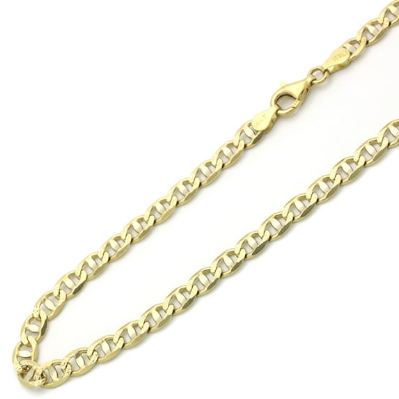 14K Two Tone Gold Chain 5mm Concave Pave Mariner Chain Necklace (18, 20, 22, 24 Inches)