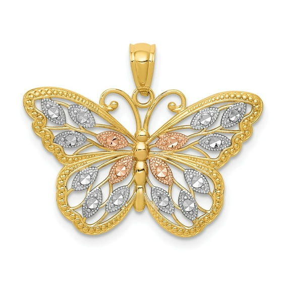 14K Two-Tone Gold Charm Pendant 16 mm 26 Yellow & Rhodium Plated Diamond-Cut Butterfly