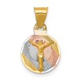 thumbnail image 1 of 14K Two-Tone Gold Charm Pendant 17 mm 10.5 & Rhodium Polished Diamond-Cut Corpus Circle, 1 of 4