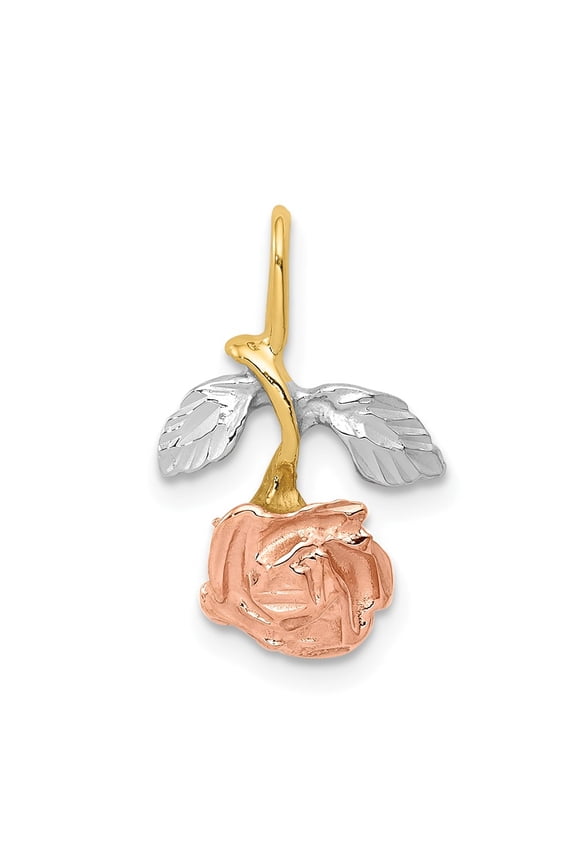 14K Two-Tone Gold Charm Pendant 18 mm 11 With White & Rose Rhodium Chain Slide