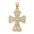 thumbnail image 1 of 14K Two-Tone Gold Charm Pendant 18 mm 14 With Rhodium Diamond-Cut Cross, 1 of 4