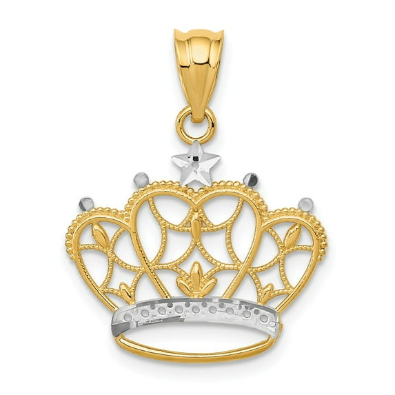14K Two-Tone Gold Charm Pendant 18 mm & Rhodium Crown