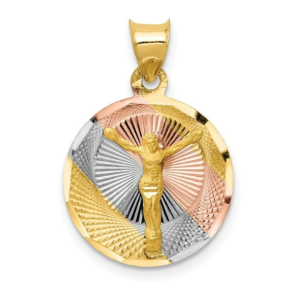 14K Two-Tone Gold Charm Pendant 22 mm 16 & Rhodium Polished Diamond-Cut Corpus Circle