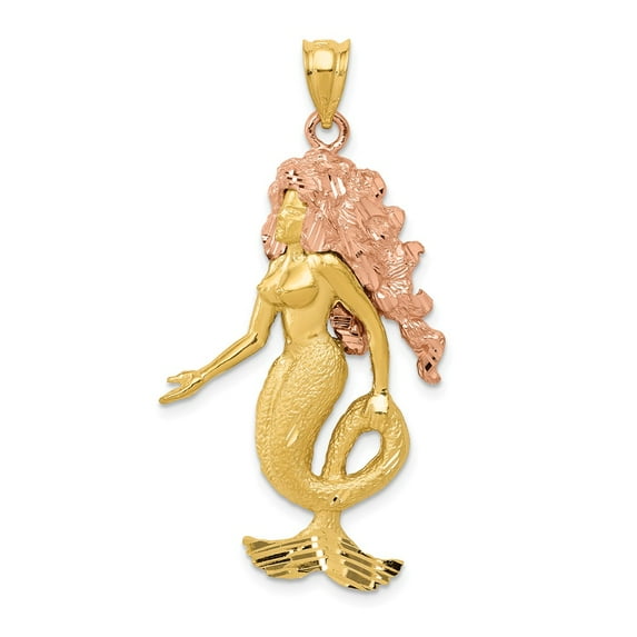 14K Two-Tone Gold Charm Pendant 43 mm 21 Mermaid