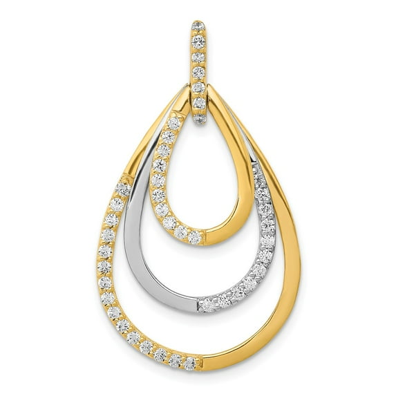 14K Two-Tone Gold Charm Pendant Diamond Round Polished 1 2Ct. Triple Teardrop
