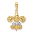 thumbnail image 1 of 14K Two-Tone Gold Charm Pendant Diamond Round With Rhodium Polished Fleur De Lis, 1 of 4