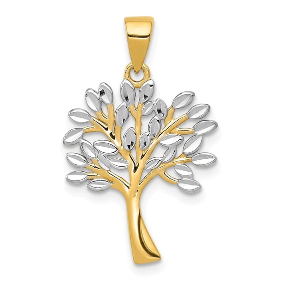 14K Two-Tone Gold Charm Pendant & Rhodium Diamond-Cut Tree
