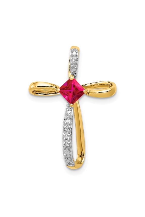 14K Two-Tone Gold Charm Pendant Ruby, Lab Created Red