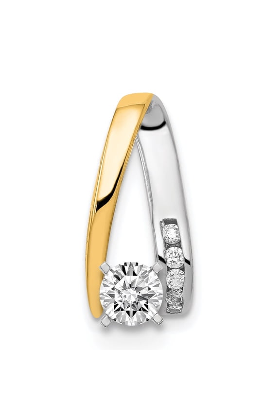 14K Two-Tone Gold Charm Pendant Slide Only Center Stone 20 mm 8