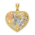 thumbnail image 1 of 14K Two-Tone Gold Charm Pendant Themed 22.5 mm 18 Tri Color Butterfly Heart, 1 of 4