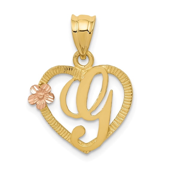 14K Two-Tone Gold Charm Pendant Themed 22 mm 16 Initial G In Heart