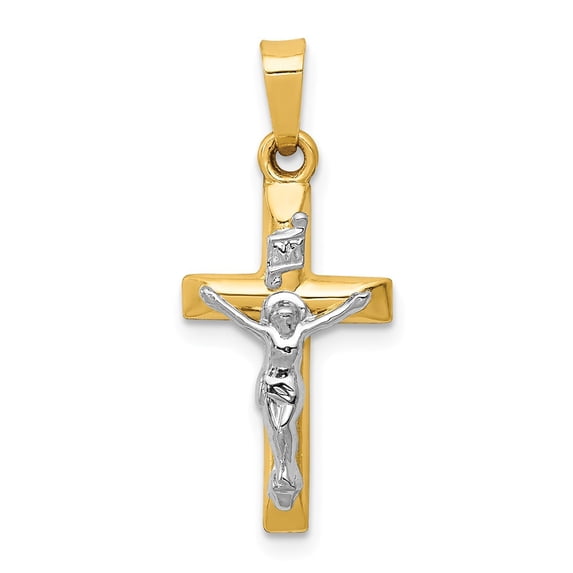 14K Two-Tone Gold Charm Pendant Themed 24 mm 12 Inri Hollow Crucifix