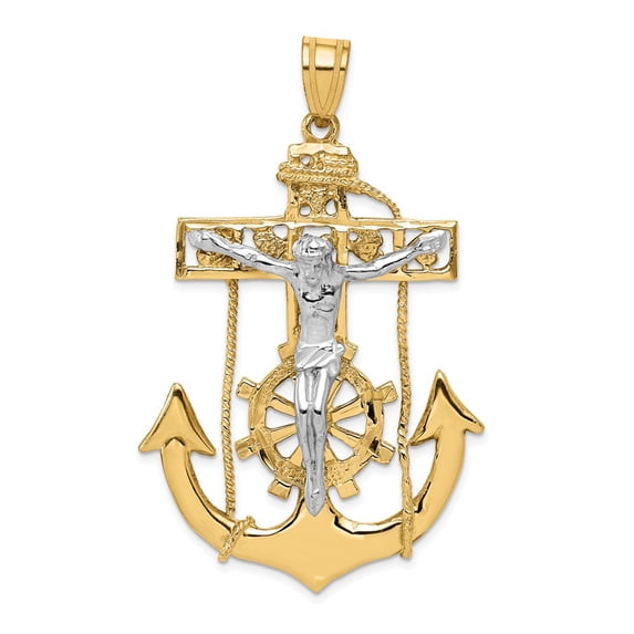 14K Two-Tone Gold Charm Pendant Themed 56 mm 30 Mariner'S Crucifix