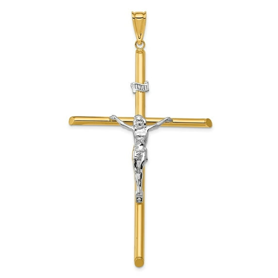 14K Two-Tone Gold Charm Pendant Themed 76 mm 42.5 Polished Jesus Crucifix