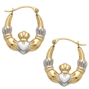 14K Two-Tone Gold Claddagh Hoop Earrings for Men & Women - Irish Celtic Heart, Crown & Hands Symbol of Love, Loyalty & Friendship - 19mm Small Hinged Hoops