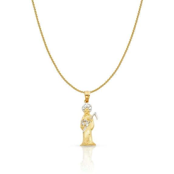 14K Two Tone Gold Devil Charm Pendant with 0.9mm Wheat Chain Necklace - 24"